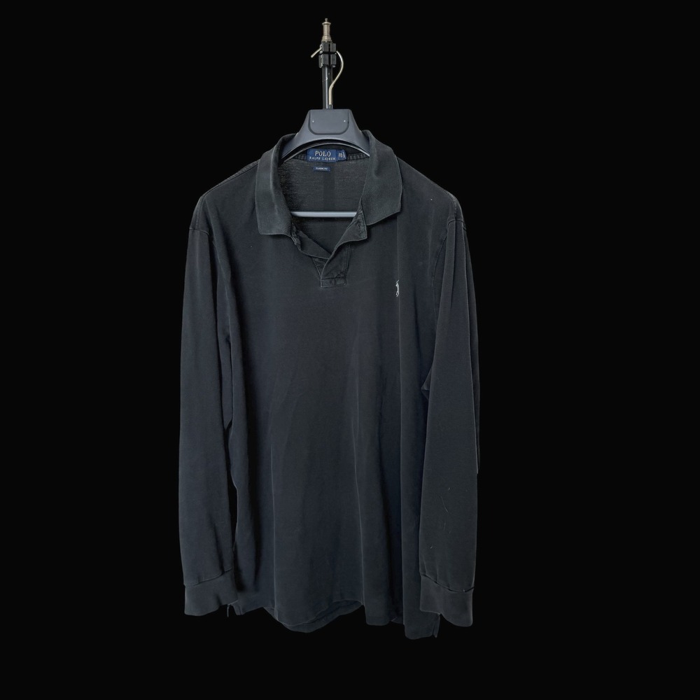 Polo Ralph Lauren Mens XXL Black Long Sleeve Pique Polo Shirt Classic Fit